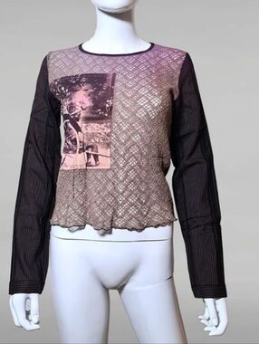 Rare Vintage Cop Copine Mixed Material Long Sleeve Top Geisha Y2K Sz M